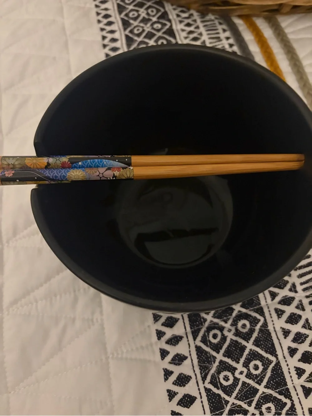 Black Noodles Ceramic Bowl with Chopsticks - Unbranded